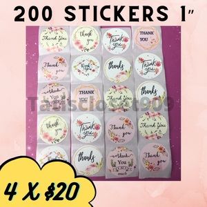 200 thank you stickers small 1” round 8 designs